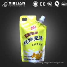 laminated plastic stand up juice packaging pouch with corner spout